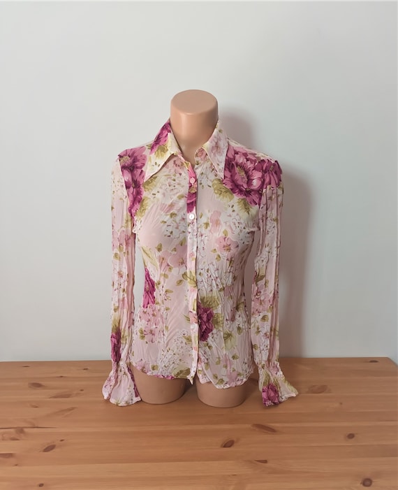 トップス BLUR PINK FLOWERS SEE-THROUGH TOPS Sister Jane Filly - Blush Pink Blouse - Sheer Lace Blouse - Top