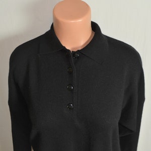 Vintage mujeres negro lana mezcla suéter tamaño L largo medio botón punto básico casual jersey cálido cordero lana suéter negro top hecho en Italia