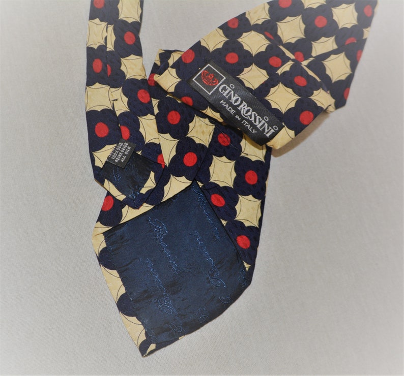 Vintage Gino Rossini Men/'s Silk Tie Red Navy Blue Beige Necktie Floral Print Silk Tie Geometric Print Tie Cravate Krawatte Made in Italy Tie