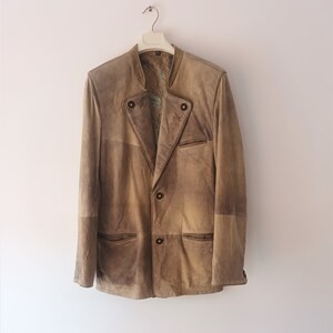 Vintage Men's Suede Leather Jacket Size M/48 Beige Brown Ombre