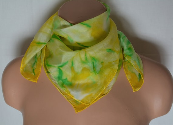 Vintage Yellow Silk Scarf Hand Dyed Handrolled Si… - image 8