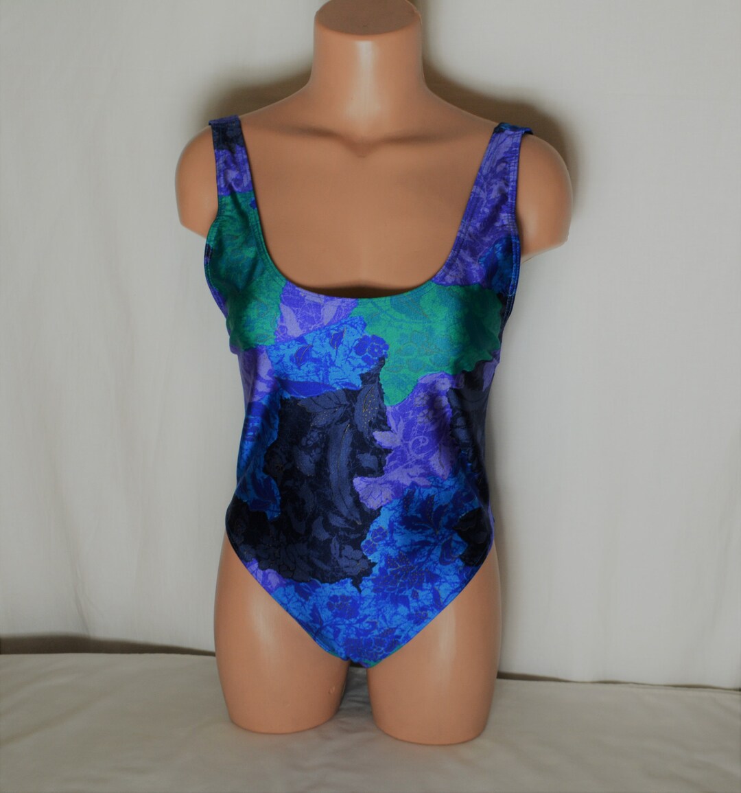 Vintage One Piece Swimsuit Size M/40 Purple Green Blue Floral Swimwear