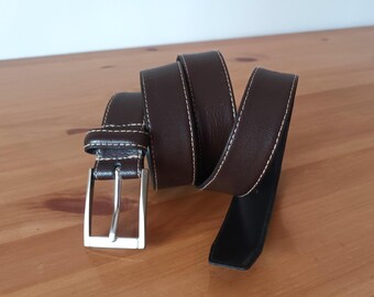 Vintage Men's Dark Brown Genuine Leather Belt Deep Brown Solid Print Casual Minimalist Leather Belt Silver Square Tone Buckle Belt