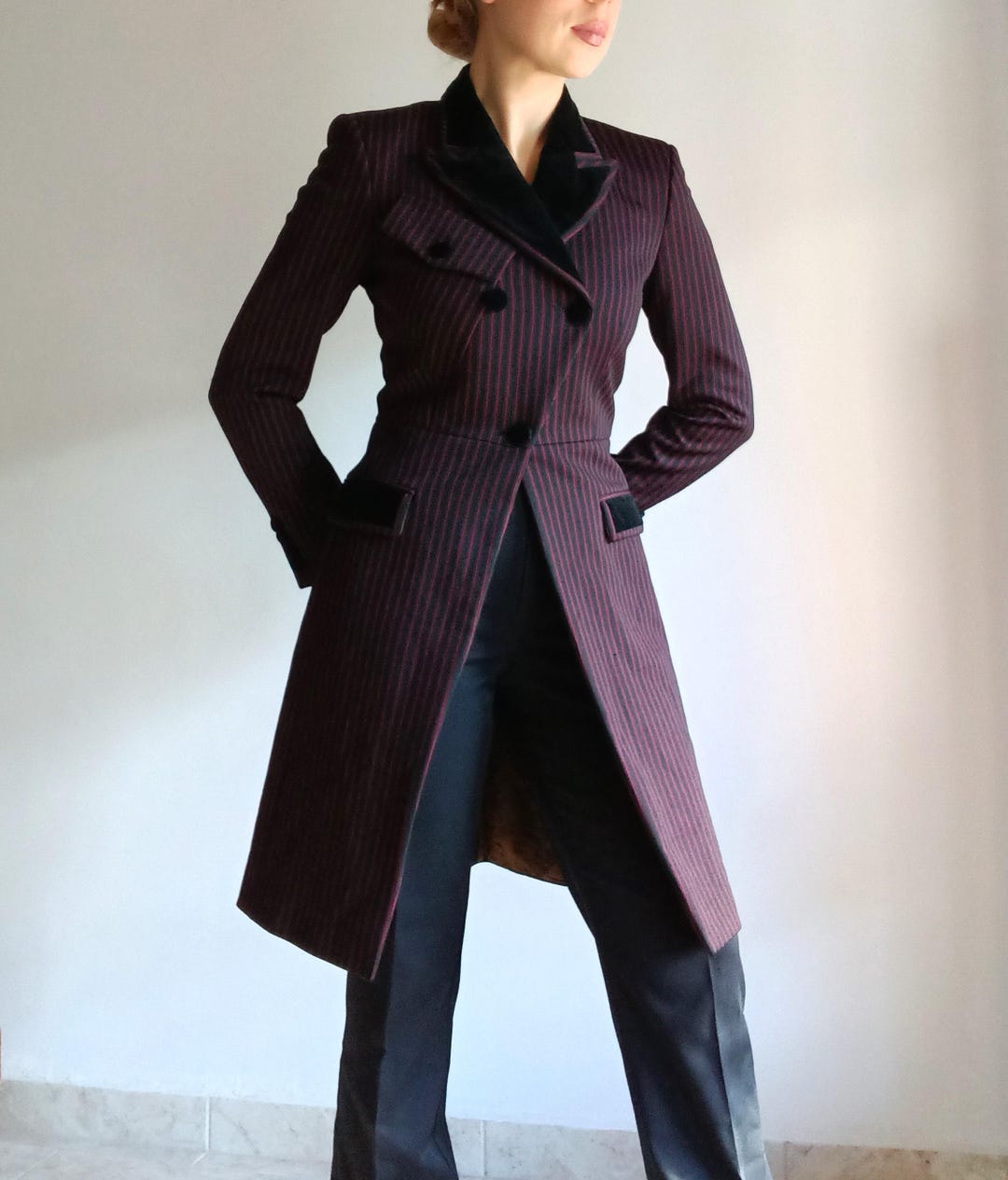 Jean Paul Gaultier Vintage Womens Black Burgundy Frock Jacket Size