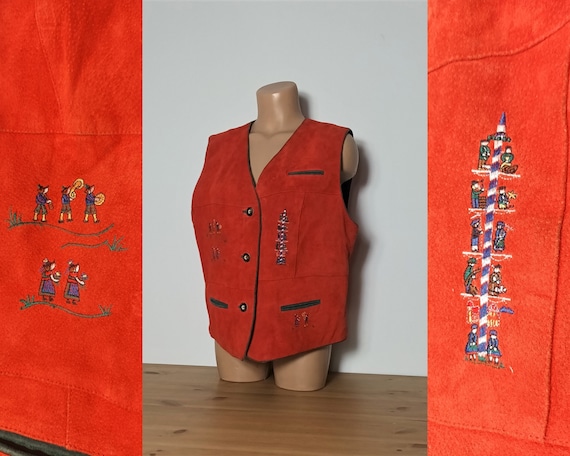 Vintage Women Red Suede Vest Size M/L Red Leather… - image 1