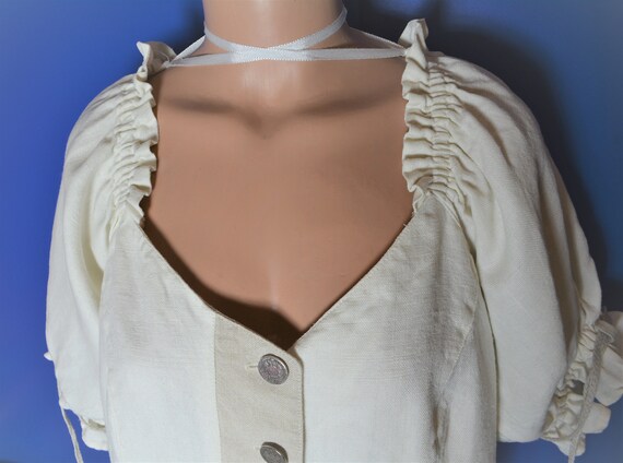 Vintage Women Linen Blouse Size L Off White Dirnd… - image 7