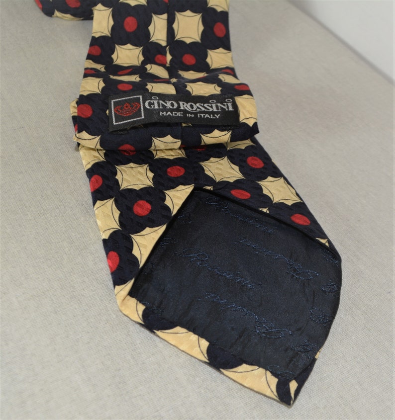 Vintage Gino Rossini Men/'s Silk Tie Red Navy Blue Beige Necktie Floral Print Silk Tie Geometric Print Tie Cravate Krawatte Made in Italy Tie