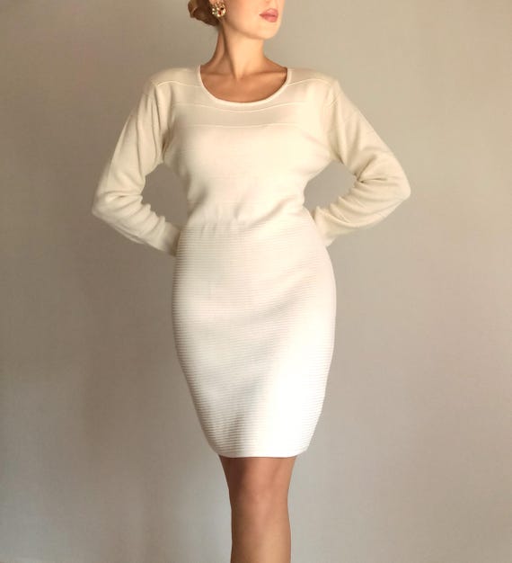 Vintage Womens Ecru Wool Midi Bodycon Dress Size S/M Cream Knitted Wool  Long Sleeve Slip Dress Knee Length Winter Warm Wool Knit Dress - Etsy  Ireland
