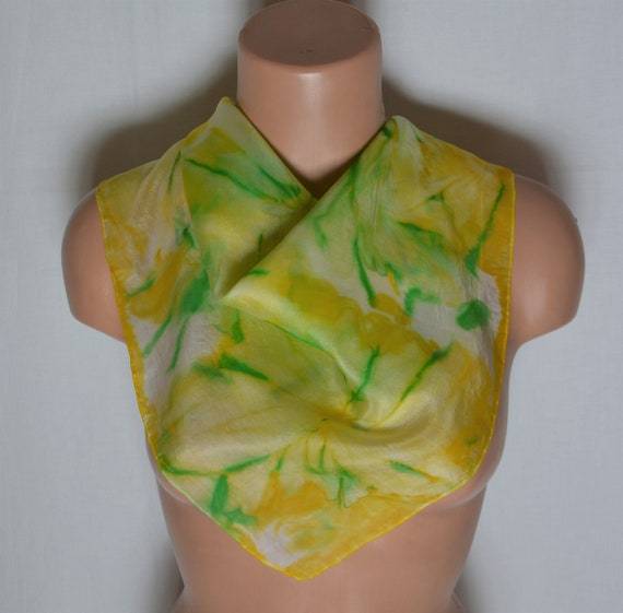 Vintage Yellow Silk Scarf Hand Dyed Handrolled Si… - image 5