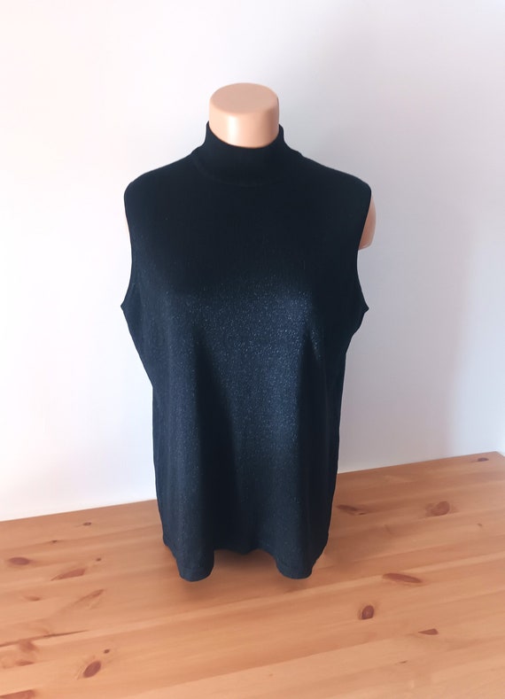 Vintage Women Black Lurex Top Size XL Silk Black S