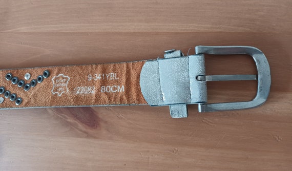 Vintage Women Gray Silver Leather Belt Tooled Ful… - image 3