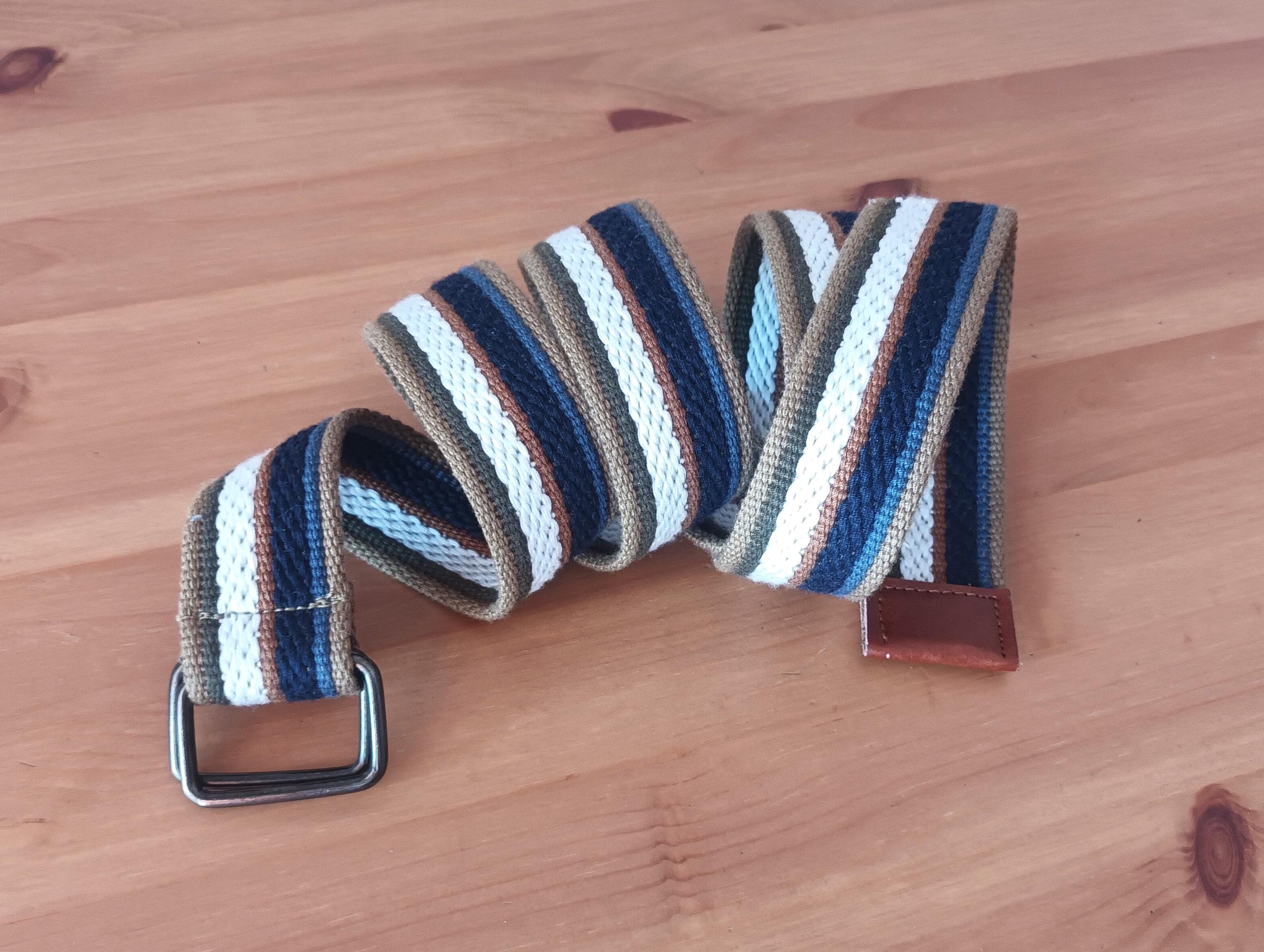 バーバリーブルーレーベル　ワンピース ベルト ホース刺繍 ストライプ ベルト ヴィンテージ キャンバス コットンベルト スクエアリング付き