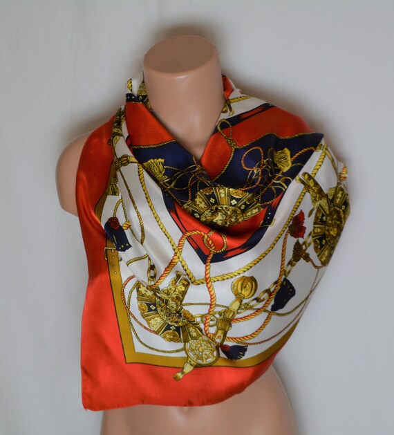 Vintage Women Equestrian Print Scarf Square Large