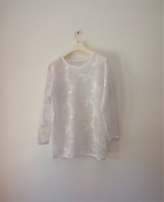 Top Donna In Rete Floreale A Maniche Lunghe - Camicia Trasparente Stile Y2K, Sexy E Stratificabile, Nero