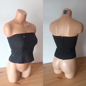 Vintage mujeres negro corsé top tamaño XS sólido negro elástico bustier top sin mangas sin tirantes top zip corsé tubo top Y2K estilo corsé top