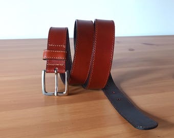 Vintage Men's Cognac Brown Leather Belt Red Brown Solid Casual Leather Belt Silver Tone Square Buckle Leather Belt Classic Simple Belt