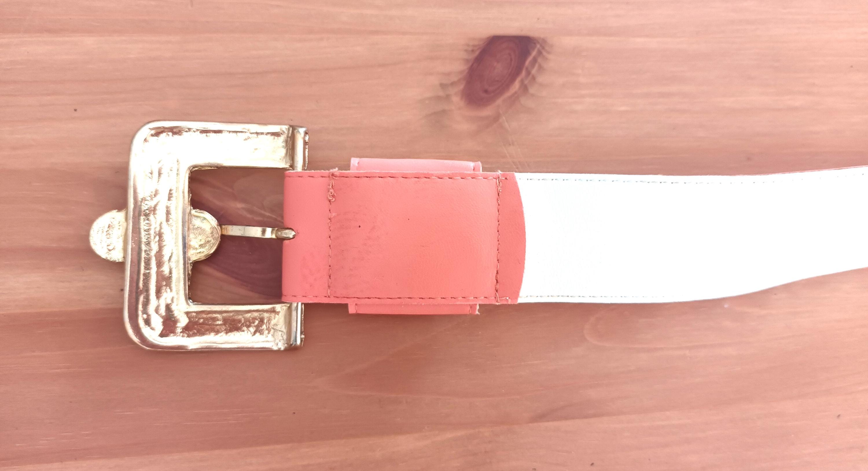 UEC VINTAGE Coral Pink Belt Stretch Belt Gold & Crystal Stones Embellishment OS Crazy Color Pink Coral Belt – Statement Leather | Silver  main image 3