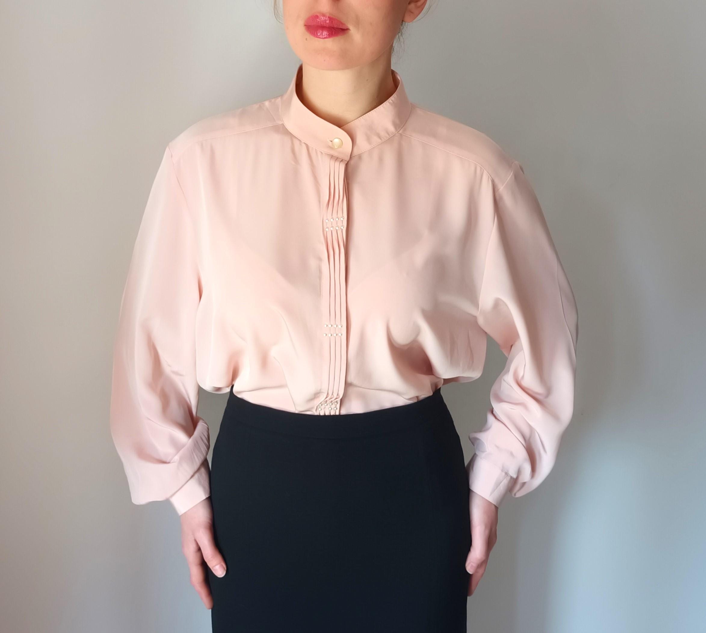 vintage blouse shirt ヴィンテージ くすみピンク Vintage Womens Pink Blouse Size XL/48 Pale Pink Shirt Embellished