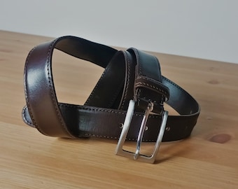 Vintage Men's Dark Brown Genuine Leather Belt Deep Brown Solid Print Casual Minimalist Leather Belt Silver Tone Buckle High German Quality