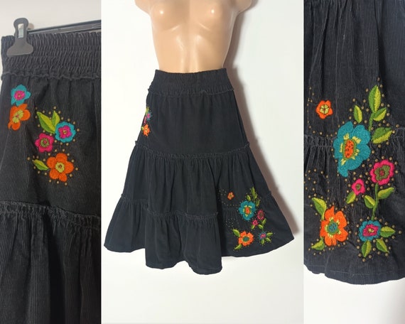 Black knee length cord skirt discount