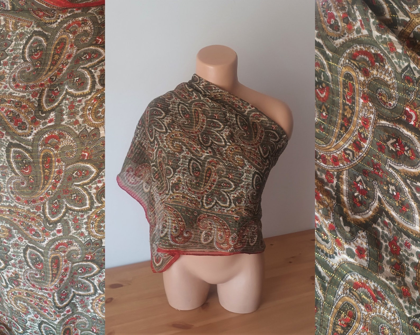 Light Beige Orange Paisley Patterned Silk Scarf main image 1