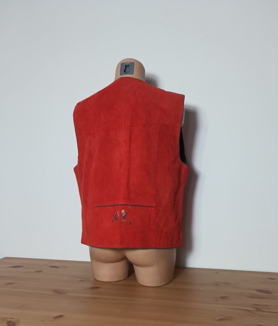 Vintage Women Red Suede Vest Size M/L Red Leather… - image 3