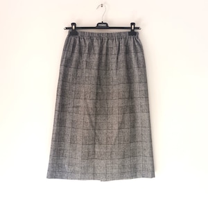 Vintage Black White Wool Midi Skirt Size L/44 Houndstooth Print Skirt Wool Straight Skirt Elastic Waist Wool Plaid Skirt Below Knee Length