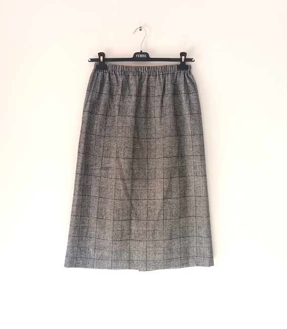 Vintage Black White Wool Midi Skirt Size L/44 Hou… - image 1