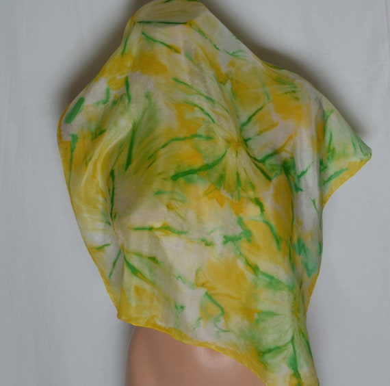 Vintage Yellow Silk Scarf Hand Dyed Handrolled Si… - image 6