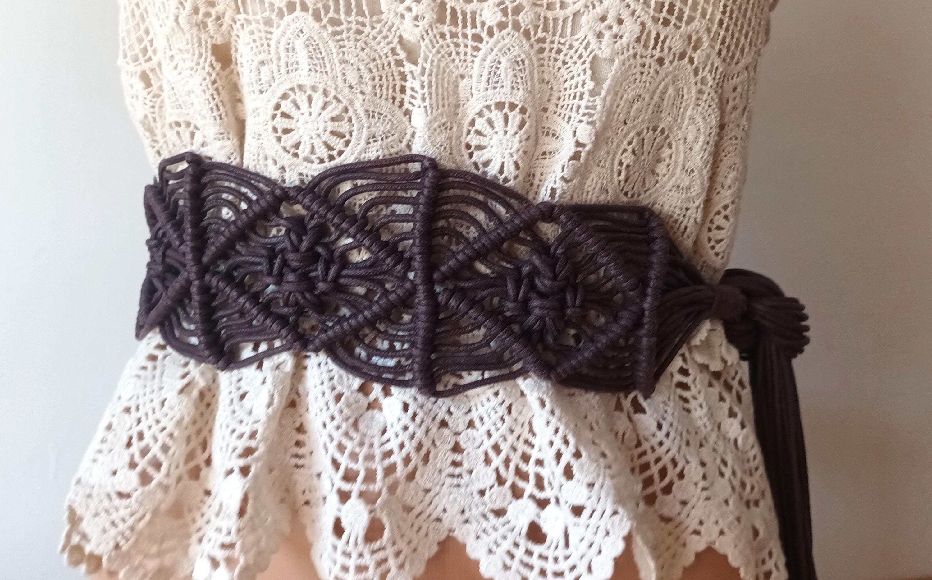 Vintage Brown Long Macrame Belt Wide Long Brown Braided  display picture 3