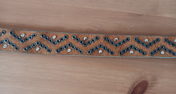 Vintage Women Gray Silver Leather Belt Tooled Ful… - image 4