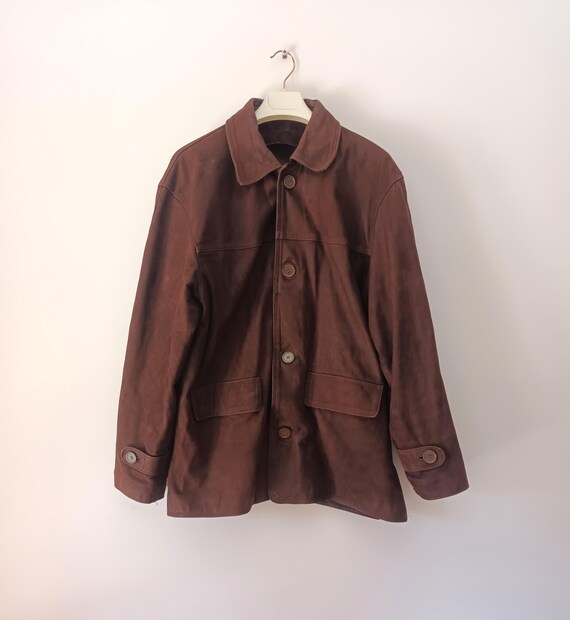 Veste Homme Vintage En Daim Cuir Marron - Style Bomber UK 40/Taille L - Occasion Très Bon état