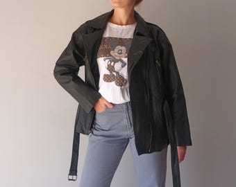 ヴィンテージ ブラック レザー モーターサイクル ジャケット マリリン