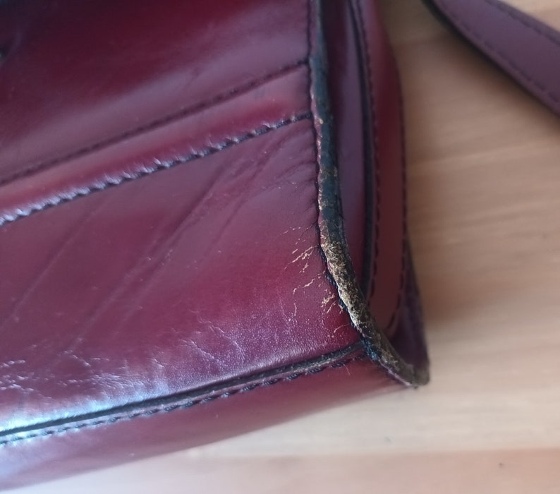 Vintage Women Burgundy Leather Flap Bag Burgundy Leather Shoulder Bag Maroon Messenger Bag Burgungy Leather Crossbody Bag Wine Flap Bag image 4