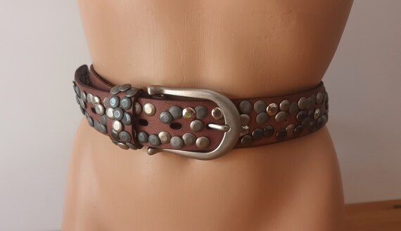 Vintage Women Dark Dusty Rose Leather Belt Tooled… - image 2
