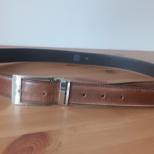 Vintage Men&#39;s Brown Genuine Leather Belt Casual Minimalist Nut Brown Solid Print Belt Silver Tone Square Buckle Leather Brown Office Belt