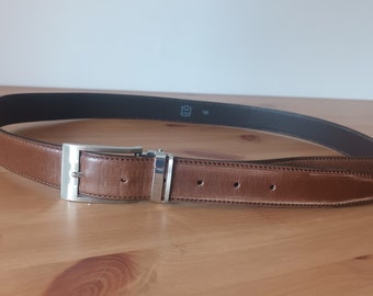 Vintage Men's Brown Genuine Leather Belt Casual Minimalist Nut Brown Solid Print Belt Silver Tone Square Buckle Leather Brown Office Belt