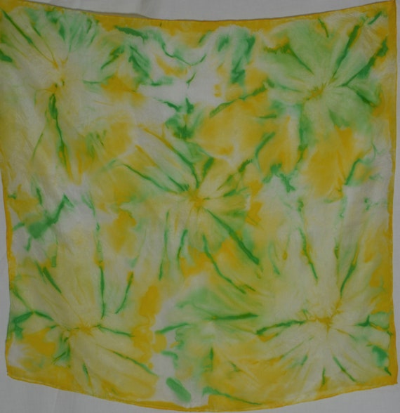 Vintage Yellow Silk Scarf Hand Dyed Handrolled Si… - image 2