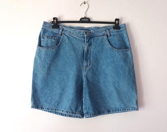 Pantalones cortos vaqueros azules vintage para hombre, talla L/54. Pantalones cortos vaqueros retro azules de cintura alta, estilo años 90. Pantalones cortos vaqueros de algodón para verano.