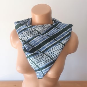 Vintage Blue Green Silk Scarf Square Floral Silk Scarf Striped Silk Bandana White Blue Green Handrolled Multicolored Bandana Neckerchief