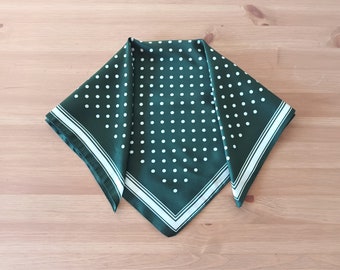 Vintage Green White Satin Bandana Emerald Green Polka Dot Bandana Green Satin Kerchief Green Square Scarf Hairband Headband Neckerchief Folk