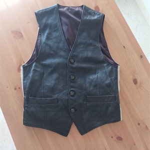 Vintage Men&#39;s Dark Brown Leather Vest Size S Genuine Leather Sleeveless Jacket Deep Brown Buttoned Waistcoat Biker Western Hippie Vest