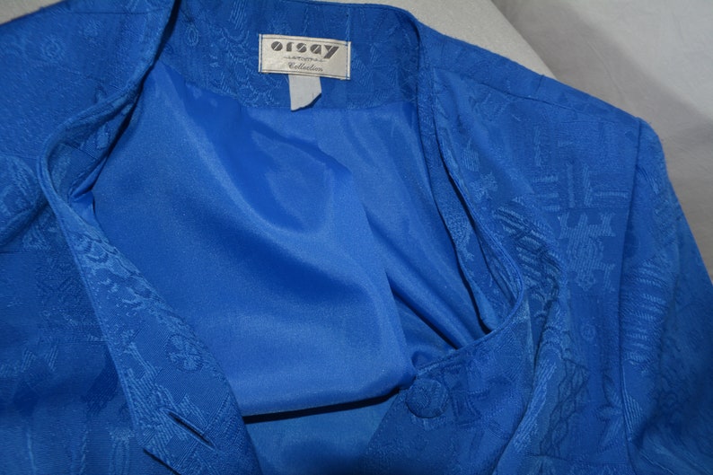 Blue Women Jacket Size 3840M Vintage Fully Lined Long Sleeve Spring Jacket Abstract Print 80s German Retro Clothing Buttons Down Blazer