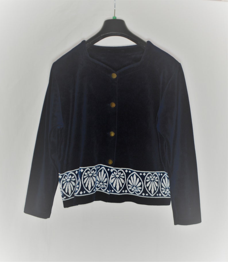 Vintage Women's Velvet Top Blazer Size M/L Dark Blue White Velvet ...