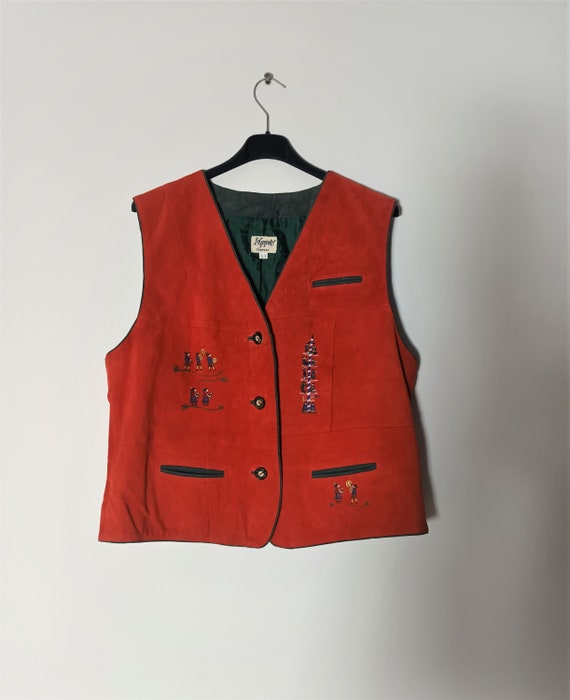 Vintage Women Red Suede Vest Size M/L Red Leather… - image 2