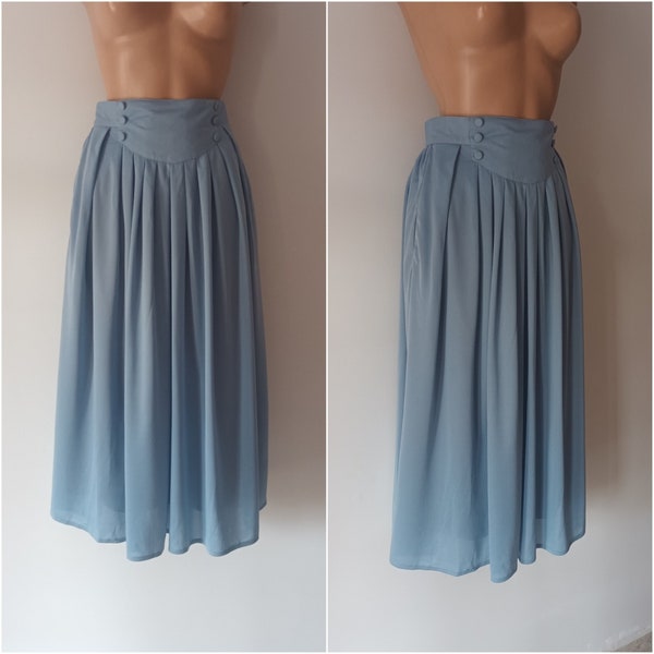 Vintage Blue Maxi Skirt Size XS/S Blue Solid Print Long Skirt Blue High Rise Skirt Pockets Sky Blue Midi High Waist Skirt Princess Skirt