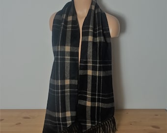 Vintage Wool Plaid Scarf Long Black Brown Classic Plaid Wool Scarf with Fringes Women Plad Wool Scarf Men Opera Coat Scarf Tartan Wool Scarf