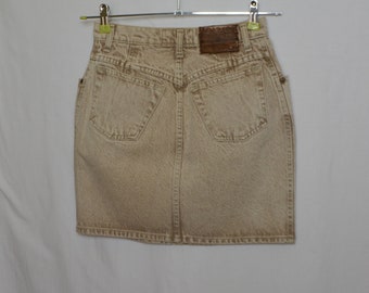 Minifalda vaquera beige vintage para mujer, talla XS, falda vaquera lavada a la piedra, minifalda vaquera beige tostada, falda de cintura alta, falda estilo Y2K