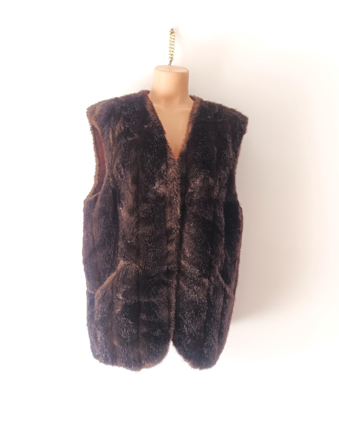 HER Brown Jacquard Faux Fur Vest main image 0