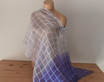 Vintage Women Silk Purple Scarf Sheer Large Silk Scarf Purple Ombre Print Long Shawl Wrap Lavender Shawl Large Plaid Wrap Evening Cover Up